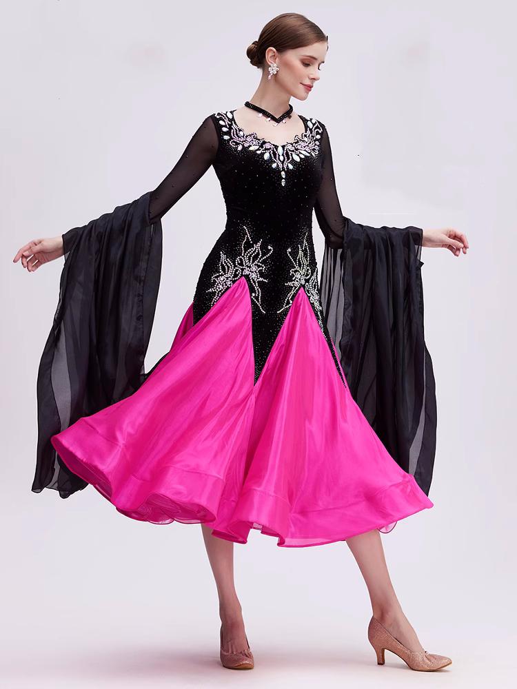 Custom Size Fuchsia with Black Competition Ballroom Dance Dresses for Moderndancedress.com Custom Size Fuchsia with Black Competition Ballroom Dance Dresses for Moderndancedress.com