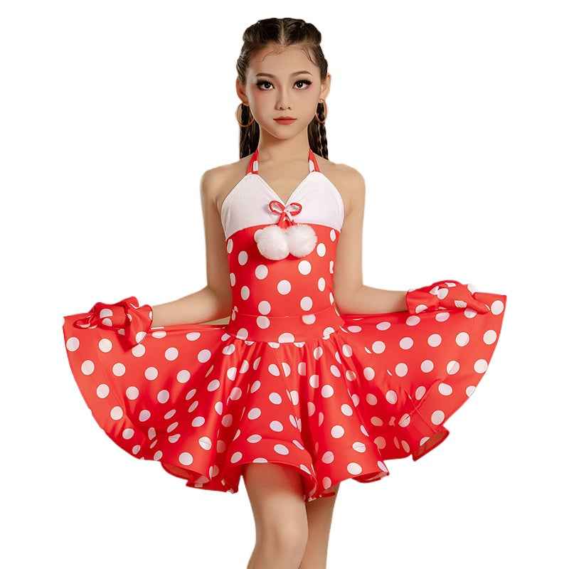 Red Polka Dot Girls Latin Dance Dresses for Women Girls Salsa Rumba Chacha Ballroom Competition Costumes Red Polka Dot Girls Latin Dance Dresses for Women Girls Salsa Rumba Chacha Ballroom Competition Costumes