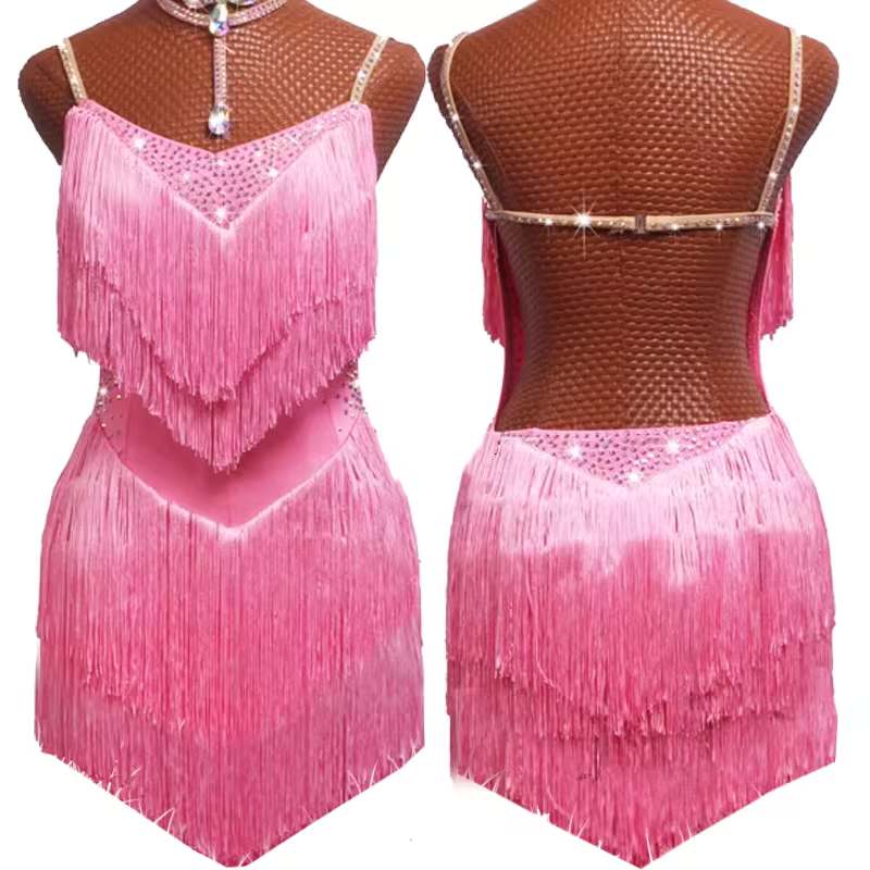 Women Girls Pink Fringe Latin Dance Dresses Rhinestones Salsa Rumba Ch Moderndancedress.com Women Girls Pink Fringe Latin Dance Dresses Rhinestones Salsa Rumba Ch Moderndancedress.com