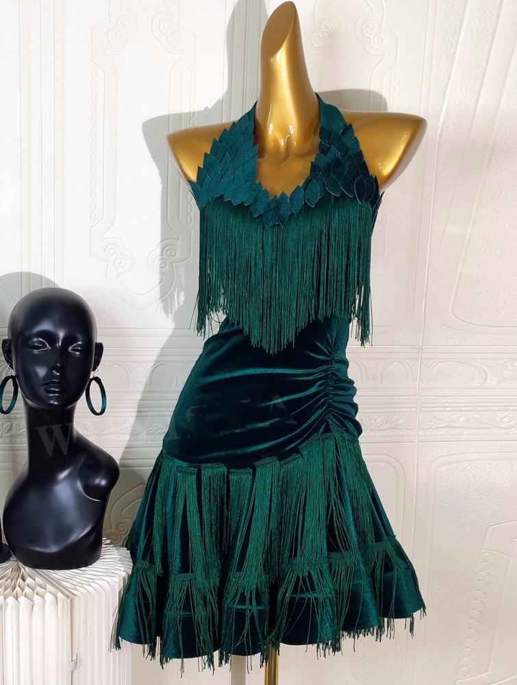 Custom Size Dark Green Velvet Competition Latin Dance Dresses for Women Fringe Salsa Rumba Chacha Performance Costumes Moderndancedress.com Custom Size Dark Green Velvet Competition Latin Dance Dresses for Women Fringe Salsa Rumba Chacha Performance Costumes Moderndancedress.com
