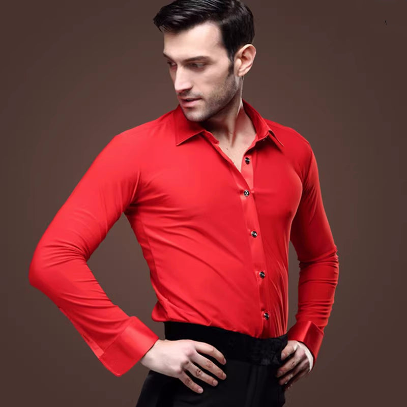 Men's Red White Black Latin Dance Shirt Long Sleeves Turn Down Collar National Standard Salsa Chacha Rumba Social Dance Performance Tops Moderndancedress.com Men's Red White Black Latin Dance Shirt Long Sleeves Turn Down Collar National Standard Salsa Chacha Rumba Social Dance Performance Tops Moderndancedress.com