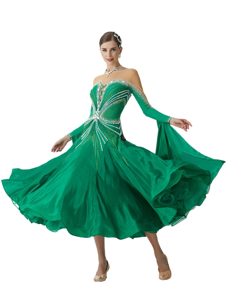 Custom Size Competition Ballroom Dance Dresses for Women Girls Green B