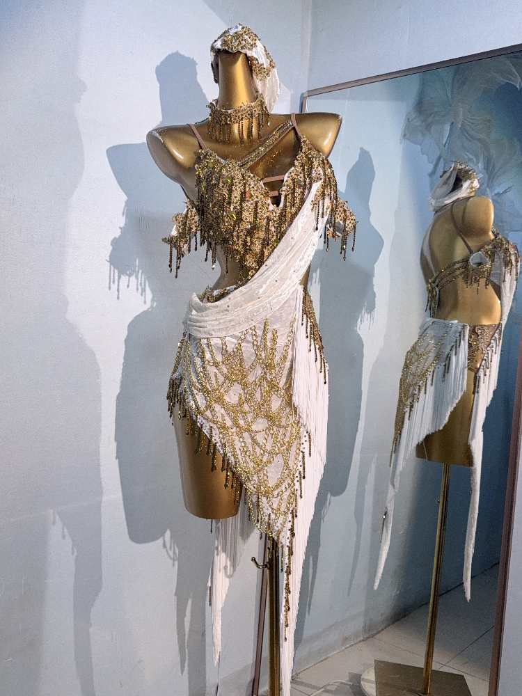 white and gold dance dresses Handmade Lyrical Dance Costume: Gold Appliqus, Crystals & Chains,contemporary Costume