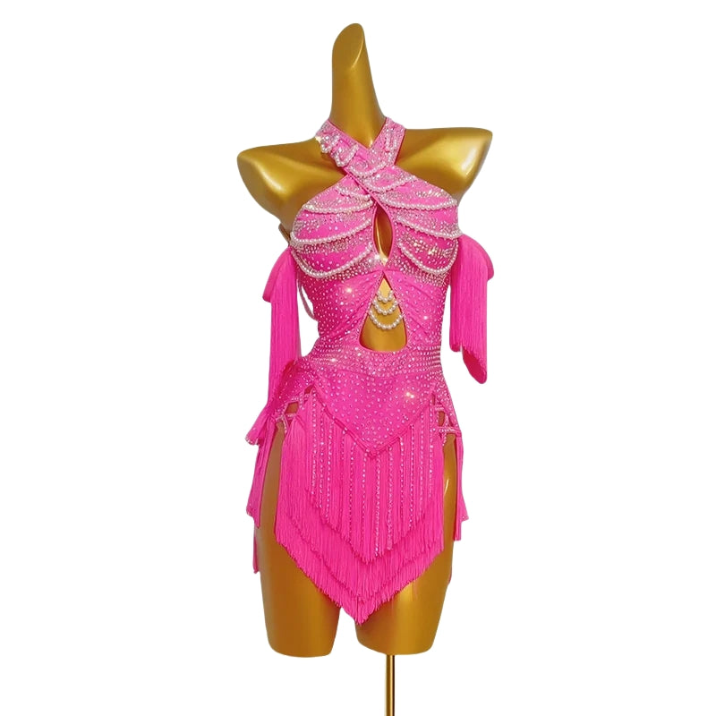 Custom Size Hot Pink Fringe Sparkling Latin Dance Dresses for Women Girls Kids Professional Competition Salsa Rumba Chacha Performance Costumes Moderndancedress.com Custom Size Hot Pink Fringe Sparkling Latin Dance Dresses for Women Girls Kids Professional Competition Salsa Rumba Chacha Performance Costumes Moderndancedress.com