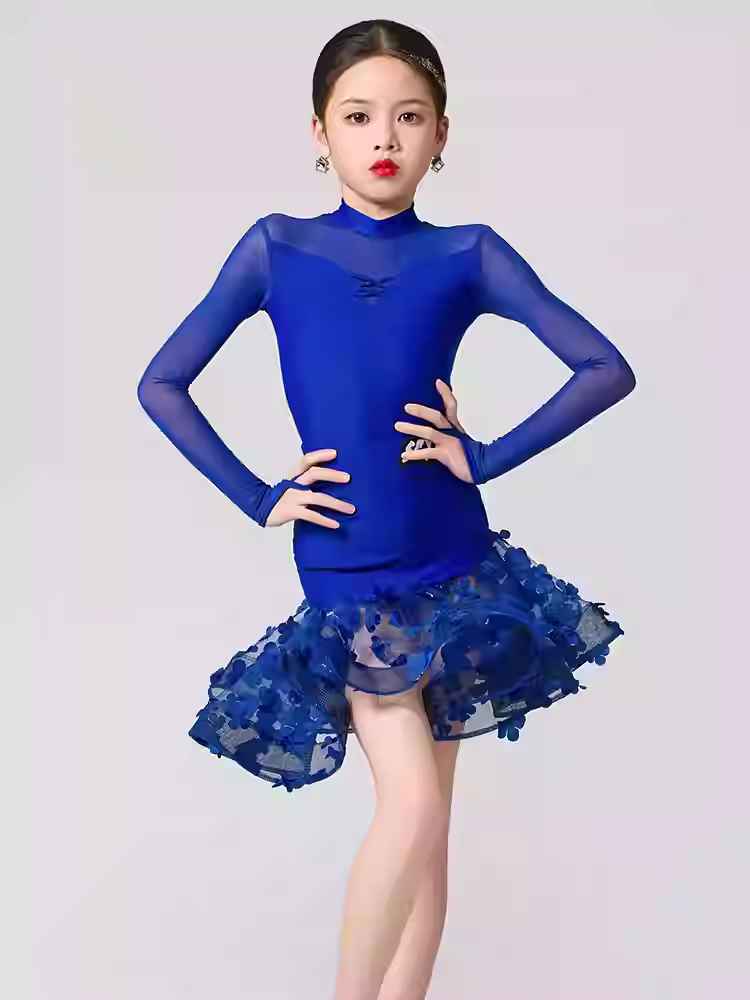 Girls Lace Flowers White Royal Blue Latin Dance Dresses Kids Salsa Rumba Chacha Latin Dance Practice Outfits for Children Moderndancedress.com Girls Lace Flowers White Royal Blue Latin Dance Dresses Kids Salsa Rumba Chacha Latin Dance Practice Outfits for Children Moderndancedress.com
