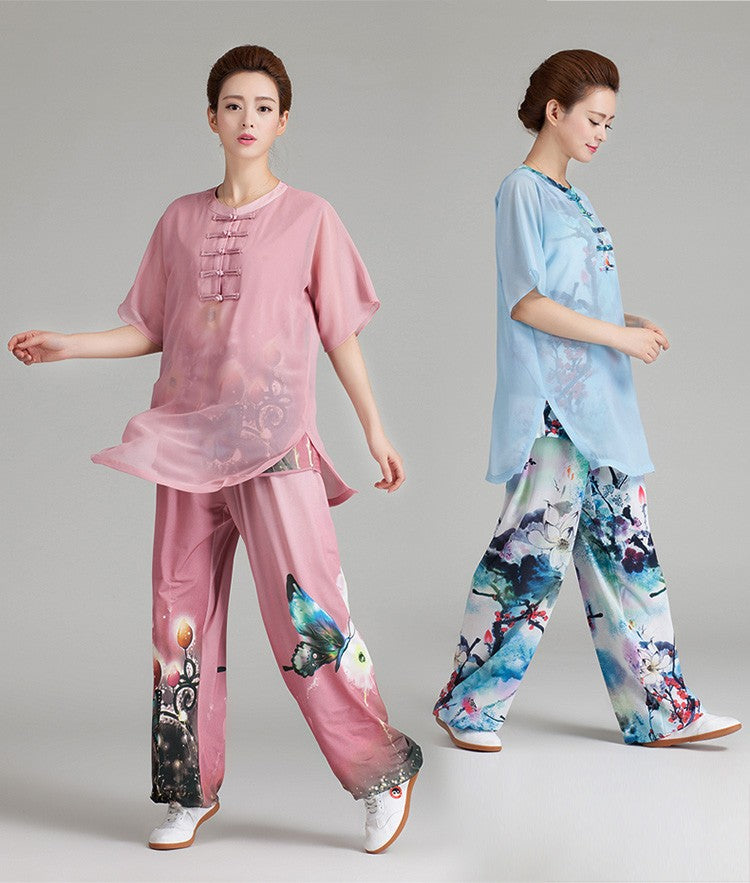 Chinese Short-sleeved Tai Chi Clothing Lightweight Yarn Ice Silk Middle-sleeve Morning Exercise Performance Dress Tai Chi/ Tai Ji, Kung Fu/Wushu sports - Moderndancedress.com