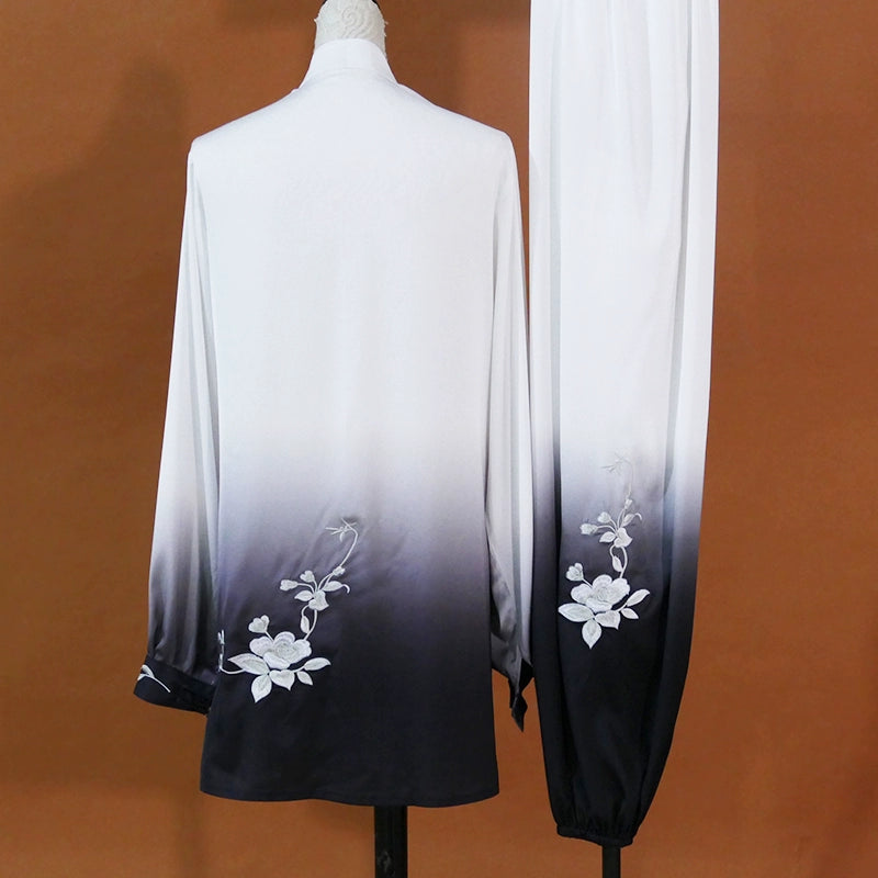 Custom size embroidered black and white competition tai chi clothing chinese kungfu performance uniforms team qigong fitness suit for women - Moderndancedress.com