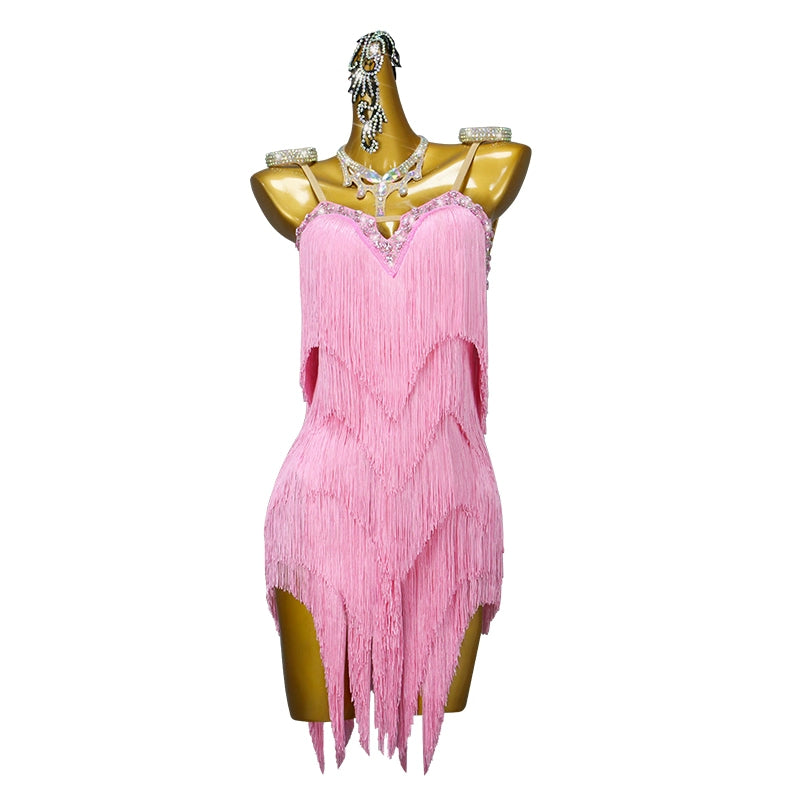 Professional Pink Latin Dance Dresses for Women Girls Contest Performance Costume Fringe Salsa Rumba Chacha Dancing Outfits for Female Moderndancedress.com Professional Pink Latin Dance Dresses for Women Girls Contest Performance Costume Fringe Salsa Rumba Chacha Dancing Outfits for Female Moderndancedress.com