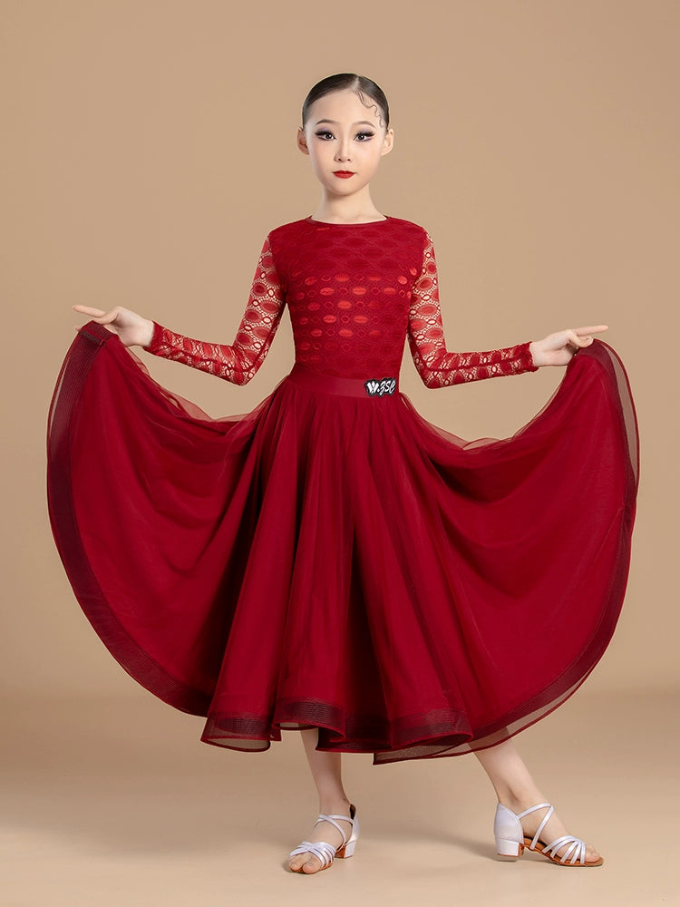 Wine Red Modern ballroom Dance Dress for girls kids Professional Regulations Competition waltz tango foxtrot dance gown Long sleeved Moderndancedress.com Wine Red Modern ballroom Dance Dress for girls kids Professional Regulations Competition waltz tango foxtrot dance gown Long sleeved Moderndancedress.com
