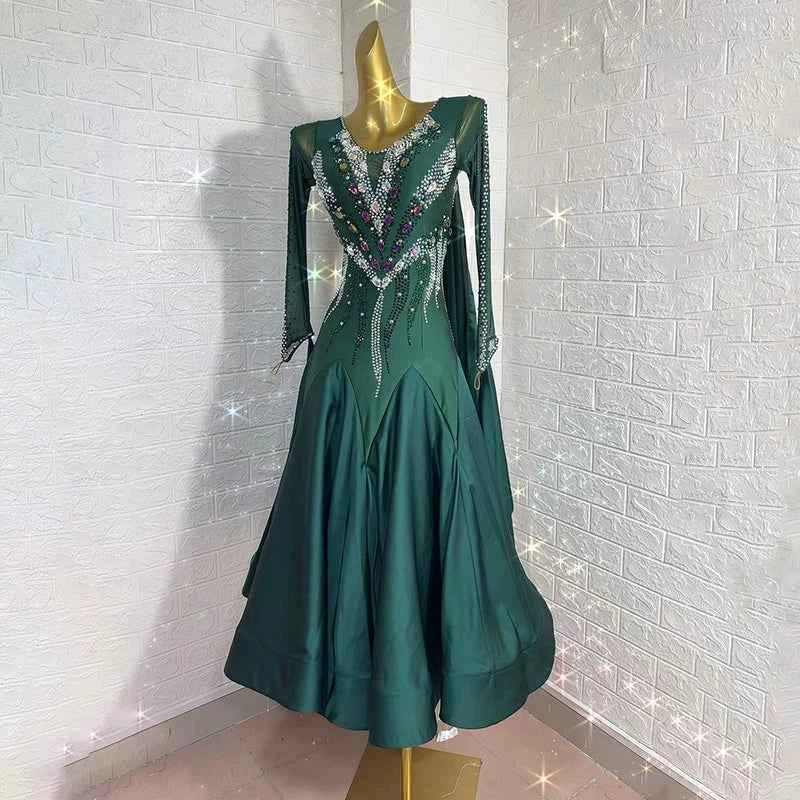Custom Size Dark Green Diamond Competition Ballroom Dance Dresses for Moderndancedress.com Custom Size Dark Green Diamond Competition Ballroom Dance Dresses for Moderndancedress.com