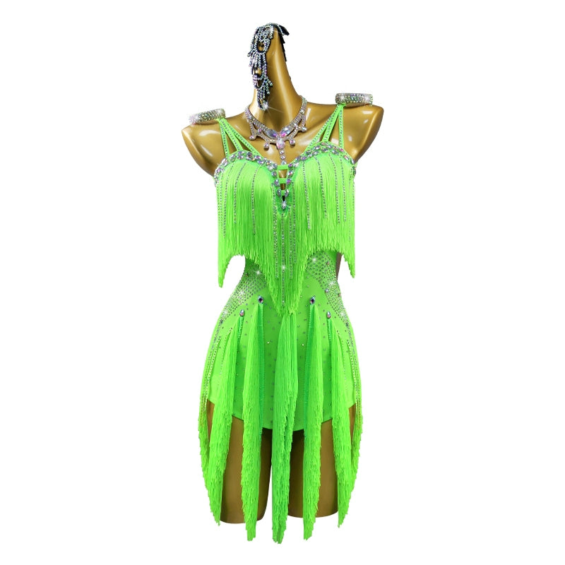 Professional Neon Green Fringe Latin Dance Dresses for Women Girls Salsa Chacha Competition Advanced Dance Stage Dancing Outfits for Female Moderndancedress.com Professional Neon Green Fringe Latin Dance Dresses for Women Girls Salsa Chacha Competition Advanced Dance Stage Dancing Outfits for Female Moderndancedress.com