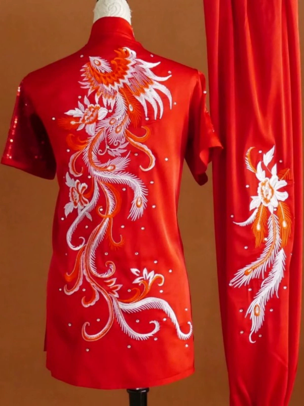 Customized size Embroidered Phoenix Competition Chinese Kungfu uniforms wushu performance Taichi clothing Changquan Nanquan Suit for adult kids - Moderndancedress.com