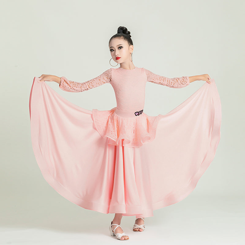 Girls Light Pink Lace Ballroom Dance Dresses Kids Waltz Tango Foxtrot Quickstep Competition Skirt Big Swing Girls Light Pink Lace Ballroom Dance Dresses Kids Waltz Tango Foxtrot Quickstep Competition Skirt Big Swing