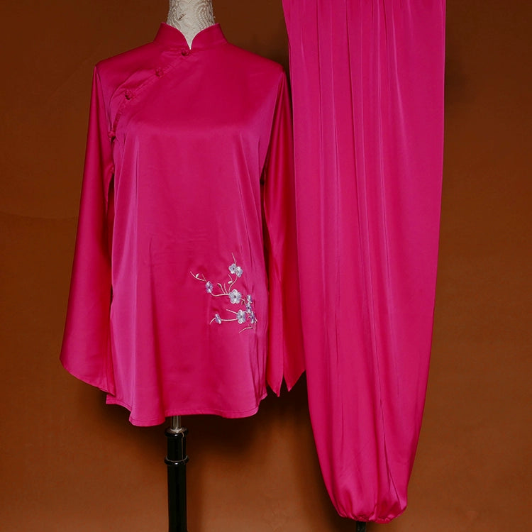 Custom size Hot pink fuchsia Tai Chi clothing competition wushu kungfu performance uniforms butterfly sleeve embroidered morning exercise clothes - Moderndancedress.com