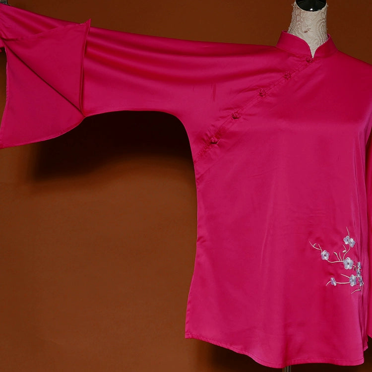 Custom size Hot pink fuchsia Tai Chi clothing competition wushu kungfu performance uniforms butterfly sleeve embroidered morning exercise clothes - Moderndancedress.com