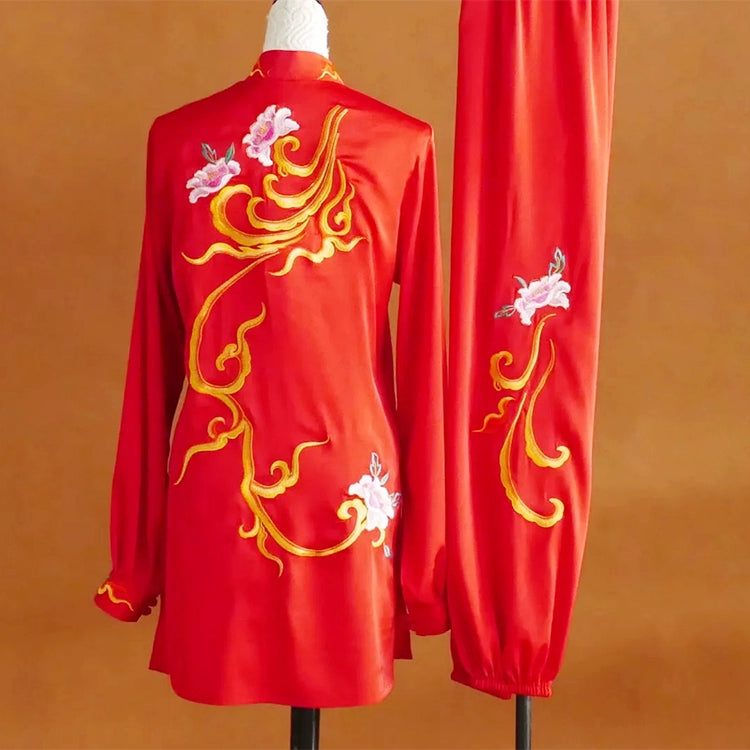 Custom size Peony embroidered competition tai chi clothing for  women qigong chinese kung fu martial art performance uniforms - Moderndancedress.com