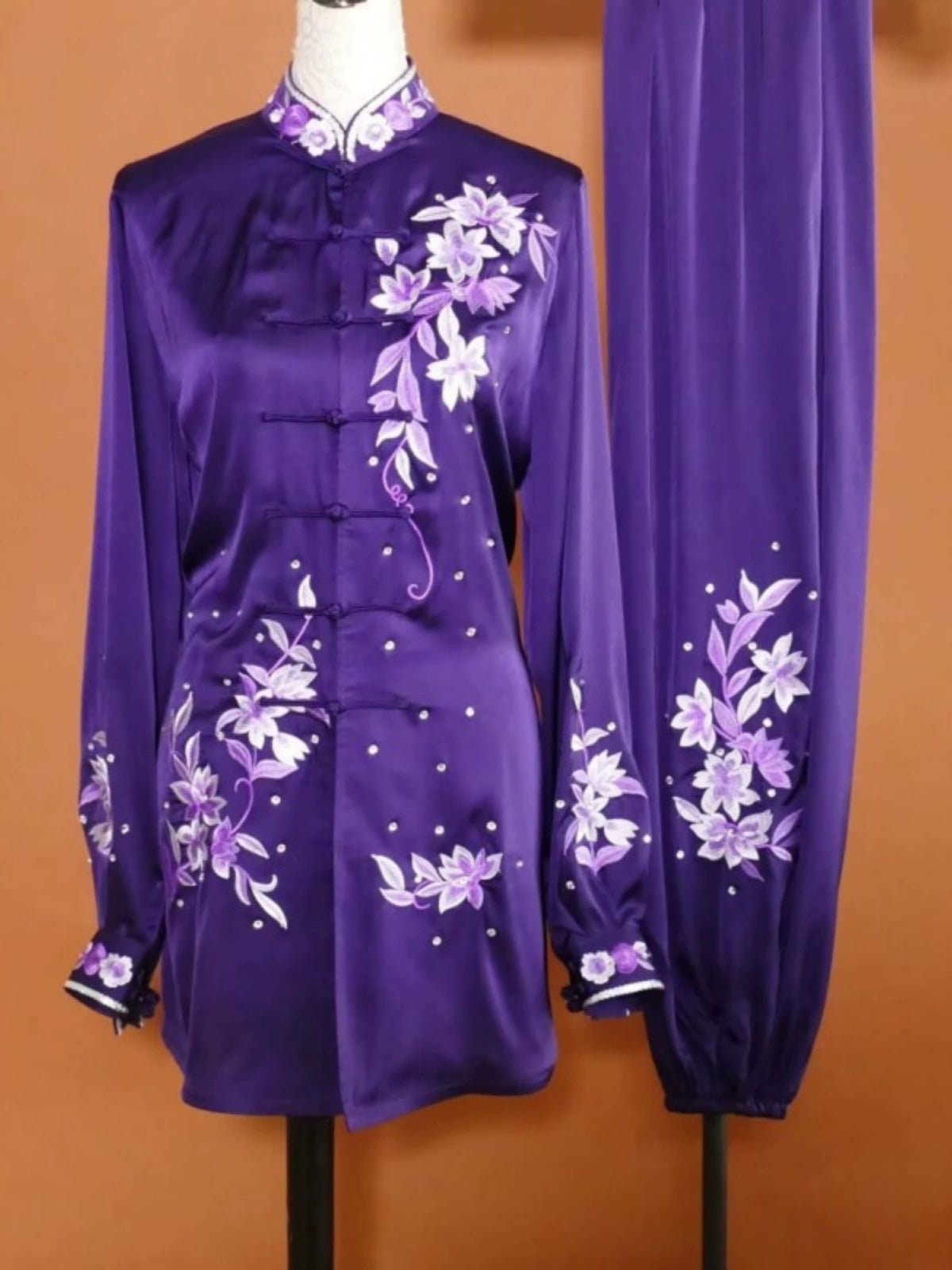 Customized size Competition Tai chi clothing  purple green Taijiquan clothes chinese kung fu uniforms Group performance suit for female - Moderndancedress.com