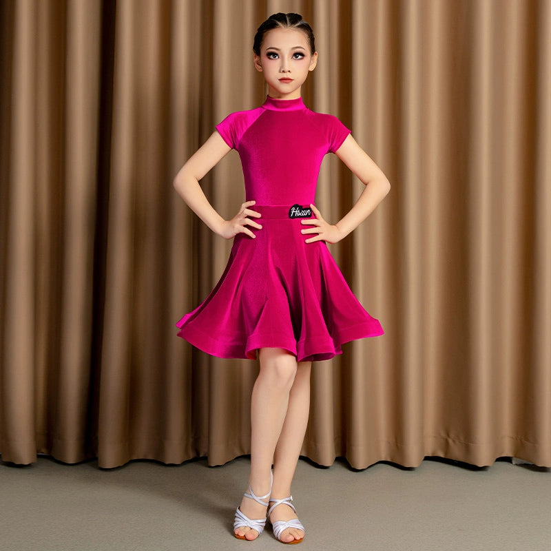 Girls Latin Dance Dresses Short Sleeves Fuchsia Black Velvet Ballroom – Moderndancedress.com Girls Latin Dance Dresses Short Sleeves Fuchsia Black Velvet Ballroom – Moderndancedress.com