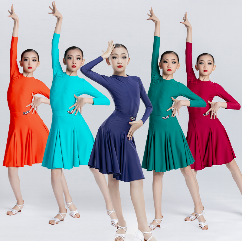 Navy red Latin dance competition dresses for girls kids professional