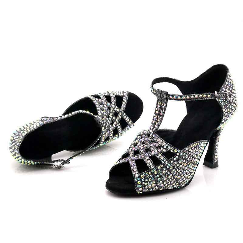Women Latin Dance Shoes Light Gold Bling Salsa Rumba Chacha Dancing Sandal Soft Soles Raveparty Dance Shoes