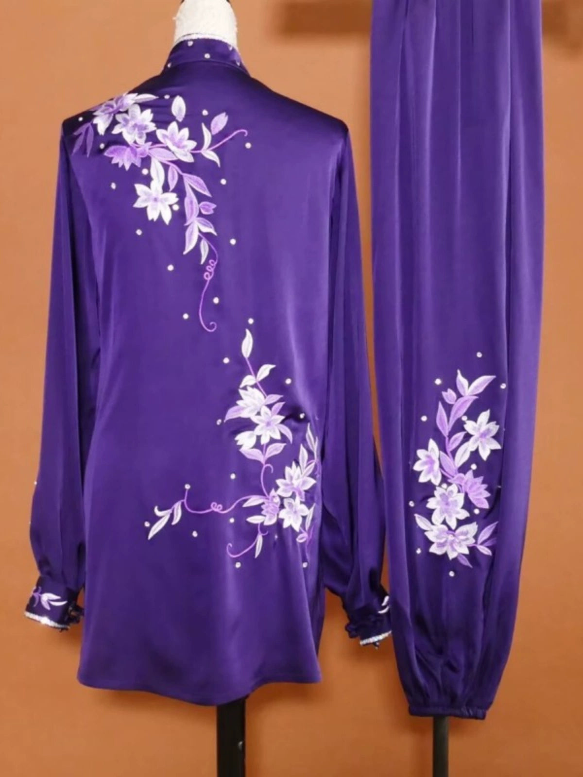 Customized size Competition Tai chi clothing  purple green Taijiquan clothes chinese kung fu uniforms Group performance suit for female - Moderndancedress.com