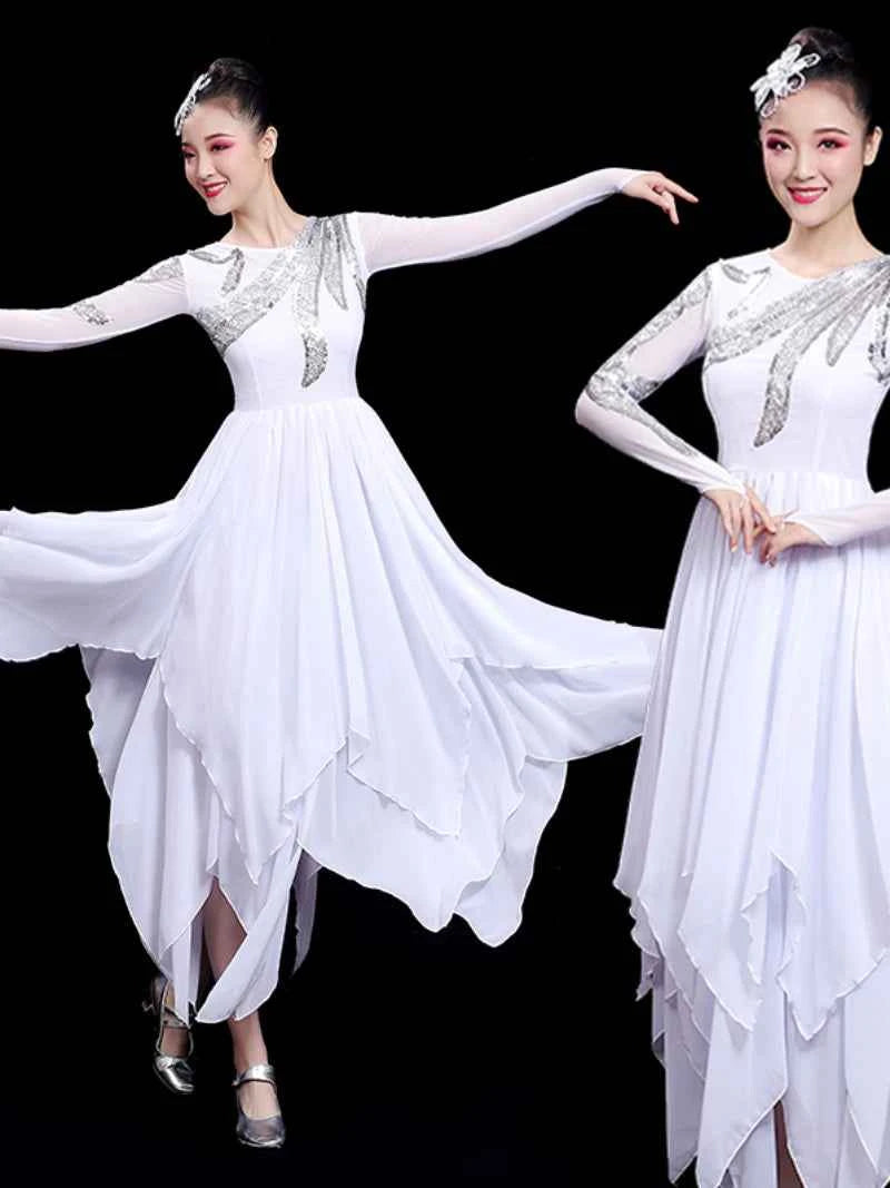 Modern Ballet Dance Dresses for Women Girls Opening White Contemporary Dance Dress Stage Performance Costume