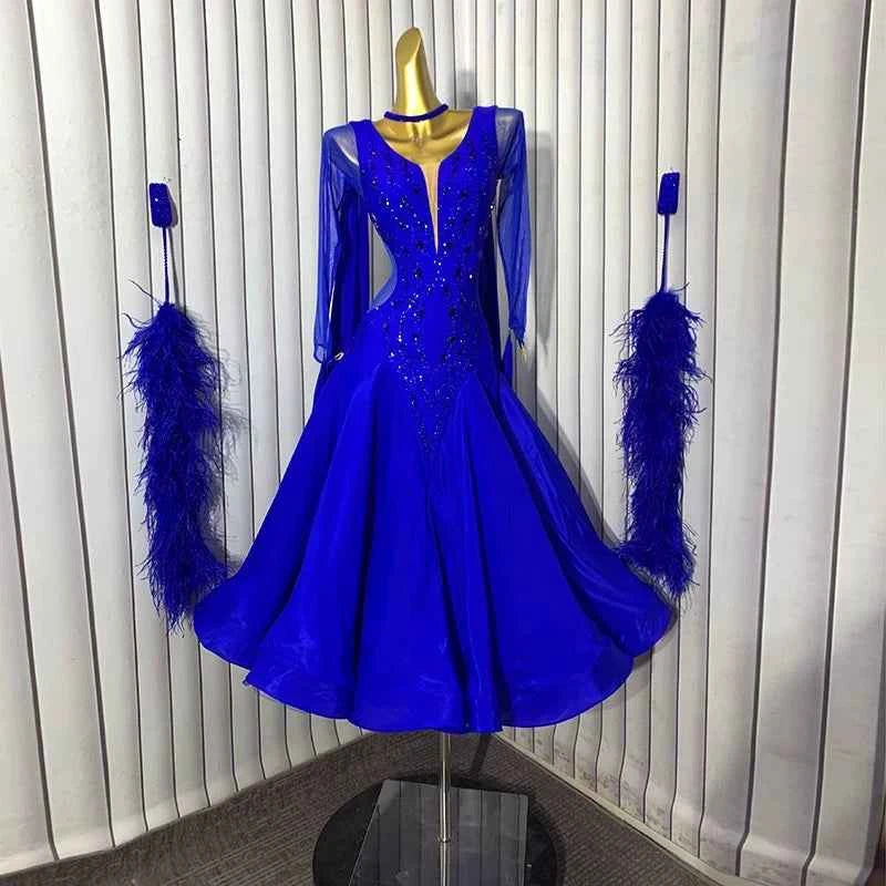 Custom Size Royal Blue Ballroom Dance Dresses for Women Rhinestones Tango Foxtrot Waltz Modern Dance Long Gown Moderndancedress.com Custom Size Royal Blue Ballroom Dance Dresses for Women Rhinestones Tango Foxtrot Waltz Modern Dance Long Gown Moderndancedress.com