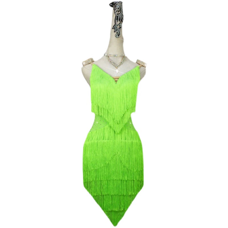 Neon Green Fringe Latin Dance Competition Dresses for Women Girls Kids Professional Sparkling Salsa Rumba Chacha Performance Costumes Moderndancedress.com Neon Green Fringe Latin Dance Competition Dresses for Women Girls Kids Professional Sparkling Salsa Rumba Chacha Performance Costumes Moderndancedress.com