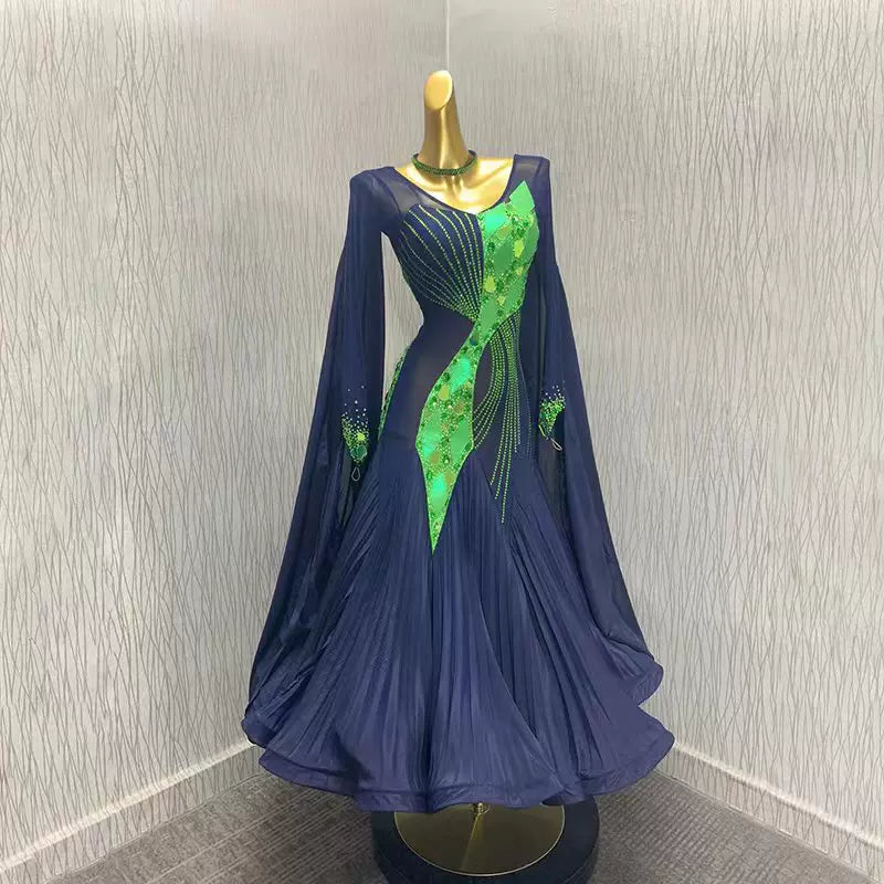 Custom Navy with Emerald Green Competition Ballroom Dance Dress Waltz Tango Smooth Dancing Long Gown Moderndancedress.com Custom Navy with Emerald Green Competition Ballroom Dance Dress Waltz Tango Smooth Dancing Long Gown Moderndancedress.com