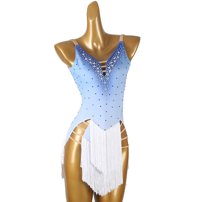 Light Blue White Fringe Competition Latin Dance Dress for Women Girls Moderndancedress.com Light Blue White Fringe Competition Latin Dance Dress for Women Girls Moderndancedress.com