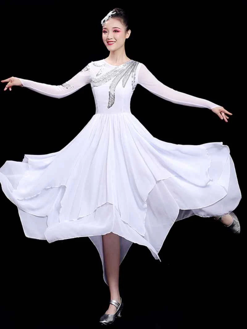 Modern Ballet Dance Dresses for Women Girls Opening White Contemporary Dance Dress Stage Performance Costume