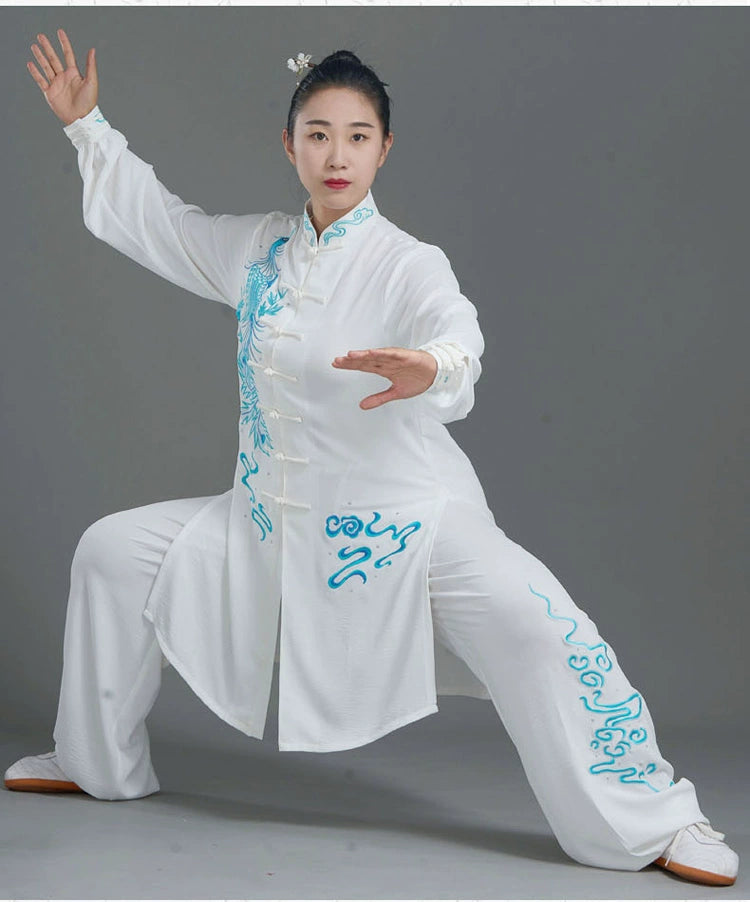 Custom Size White Phoenix TaI Chi Clothing for Women Breathable Martial Art Wushu Performance Clothes Chinese Kung Fu Uniforms - Moderndancedress.com