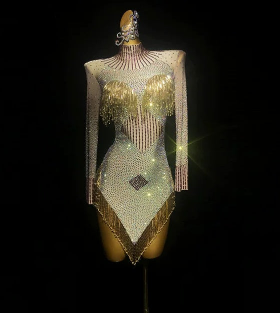 Custom Size Gold Bling Fringe Competition Latin Dance Dress Salsa Chacha  Blackpool Perform Costume – Moderndancedress.com