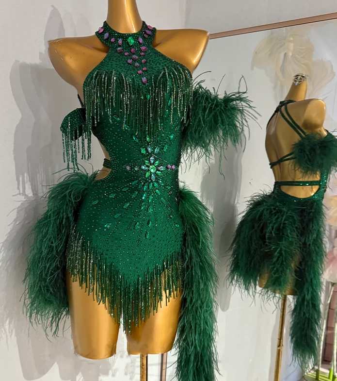 Custom Size Dark Green Feather Competition Latin Dance Dresses Blackpo Moderndancedress.com Custom Size Dark Green Feather Competition Latin Dance Dresses Blackpo Moderndancedress.com