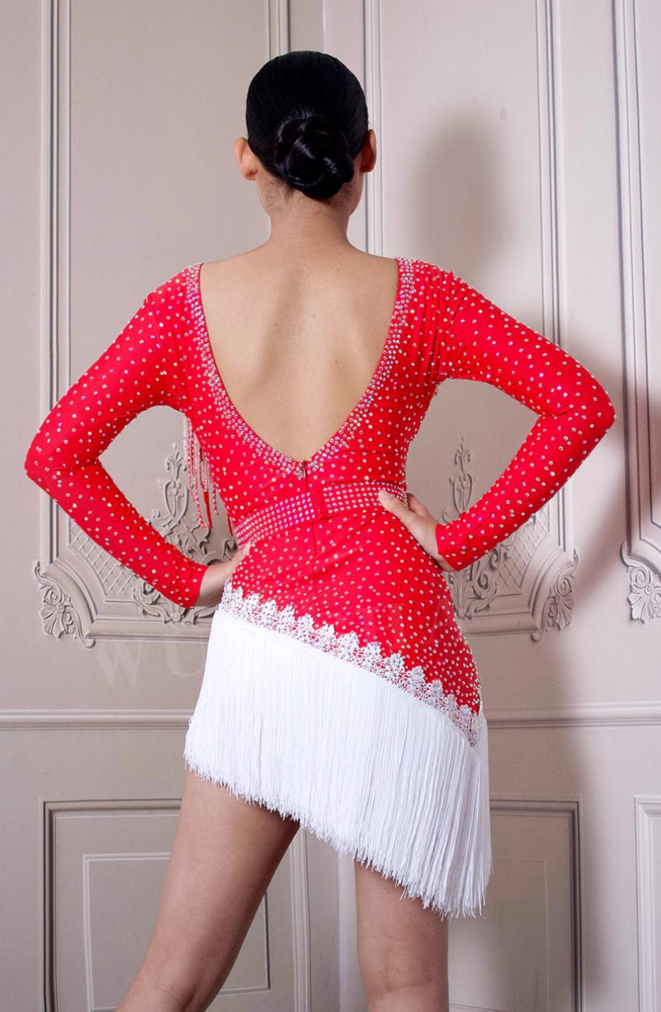 Custom Size Red White Competition Latin Dance Dresses for Women Girls Salsa Rumba Chacha Ballroom Performance Costumes