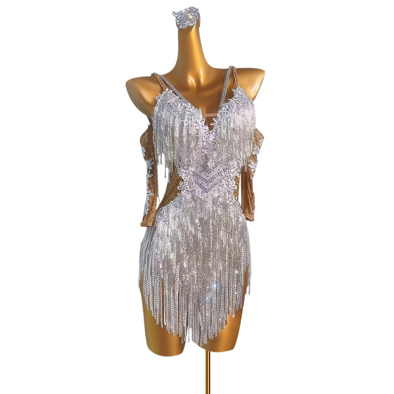 Custom Size Silver Bling Fringe Competition Latin Dance Dresses for Wo – Moderndancedress.com Custom Size Silver Bling Fringe Competition Latin Dance Dresses for Wo – Moderndancedress.com