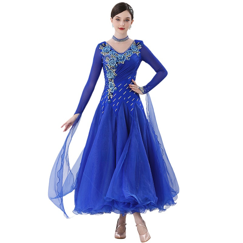 Royal Blue Red Ballroom Dance Dresses for Women Girls Competition National Standard Waltz Tango Dancing Swing Skirts - Moderndancedress.com