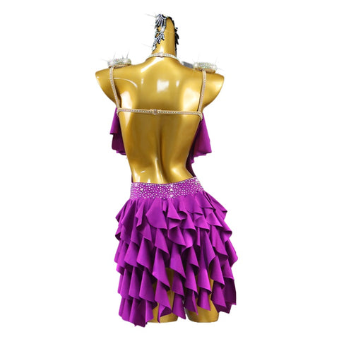 Custom Size Purple Ruffles Fringe Latin Dance Competition Dresses for Women Girls Kids Salsa Rumba Jive Dance Costumes Stage Performance Clothes