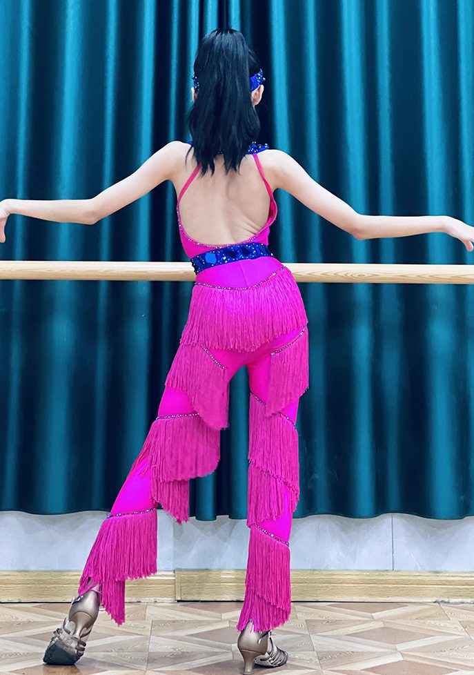 Custom Size Hot Pink Competition Latin Dance Dresses for Women Girls Salsa Rumba Chacha Dance Bling Clothing