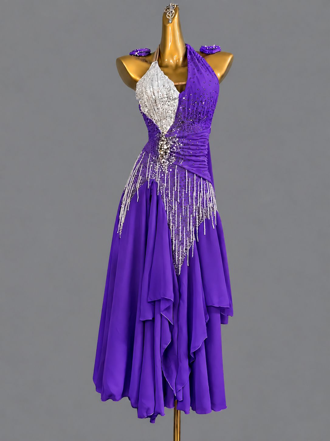 Custom American Smooth Dress Blue Pink Halter Neck Ballroom Dance Gown
