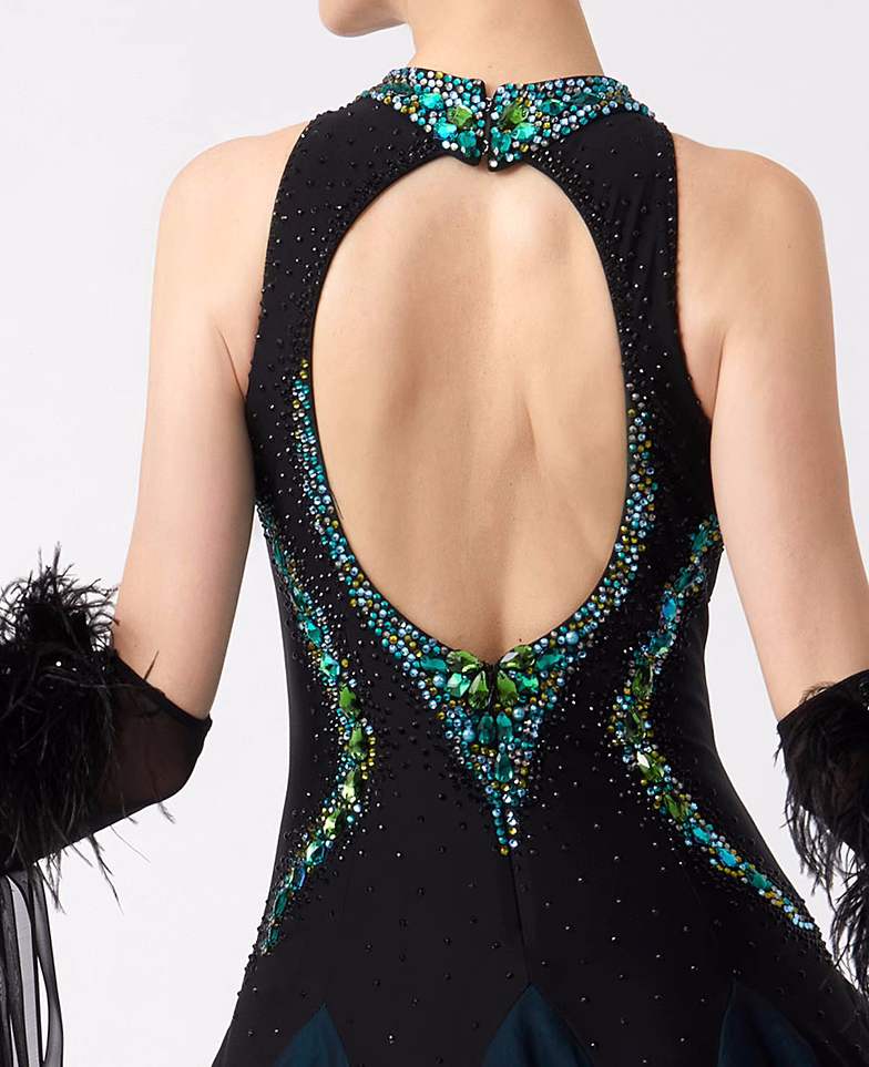 Custom Size Green Blue Competition Ballroom Dance Dresses for Women Girls Crystal Waltz Tango Foxtrot Dance Long Gown - Moderndancedress.com