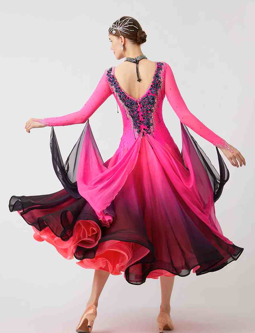 Custom Size Fuchsia Competition Ballroom Dance Dresses for Women Girls Waltz Tango Rhythm Foxtrot Dance Long Gown