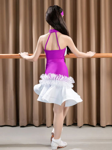 Violet ballroom Latin dance dresses for girls kids children ballroom salsa rumab cha cha practice fringe suit - Moderndancedress.com