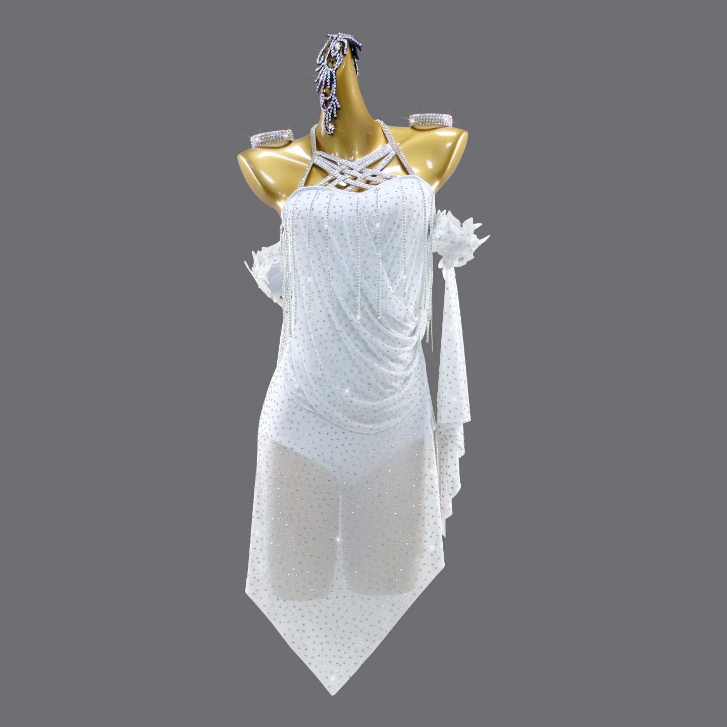Custom Size White Latin Dance Dressfor Women Girls Solo Salsa Rumba ChachaCompetition Performance Costumes