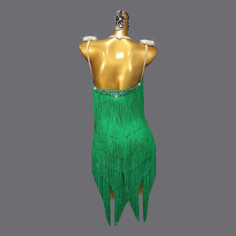 Green Fringe Latin Dance Contest Performance Dresses for Women Girls Salsa Rumba Chacha Samba Party Performance Costumes