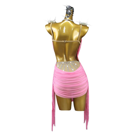 Pink Fringe Competition Latin Dance Dresses for Women Girls Perfo Salsa Rumba Chacha Perrmance Flowy Skirts