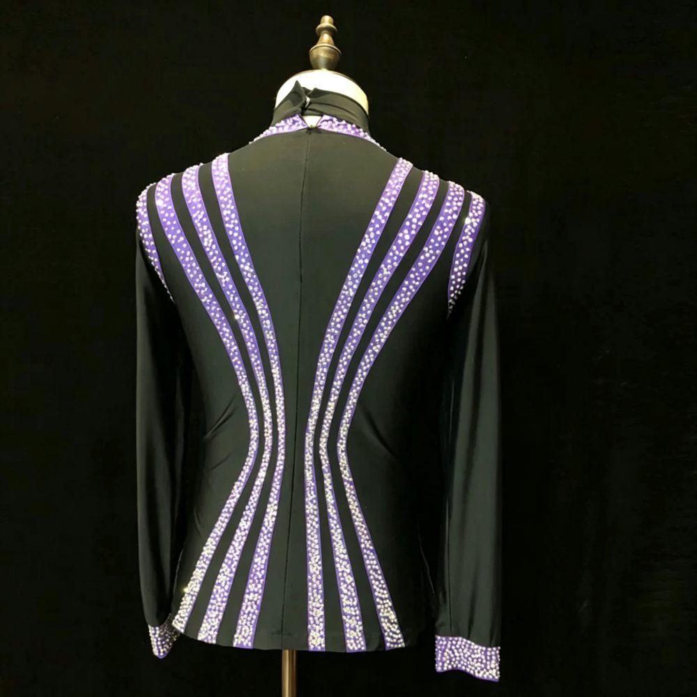 Custom Size Black with Purple Stripe Competition Latin Ballroom Dance Shirts for Men