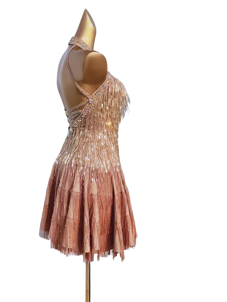 Custom Size Coffee Fringe Competition Latin Dance Dresses for Women Girls Salsa Rumba Chacha Dancing Outfits - Moderndancedress.com