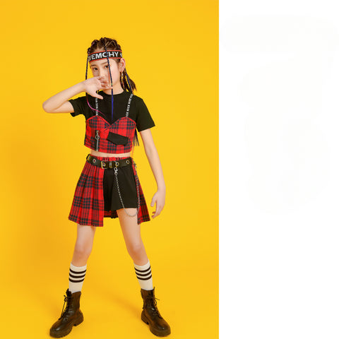 Girls Jazz Costume Hip Hop Street Dance outfits children gogo dancers British style plaid  Cheerleading Show clothes for kids - Moderndancedress.com