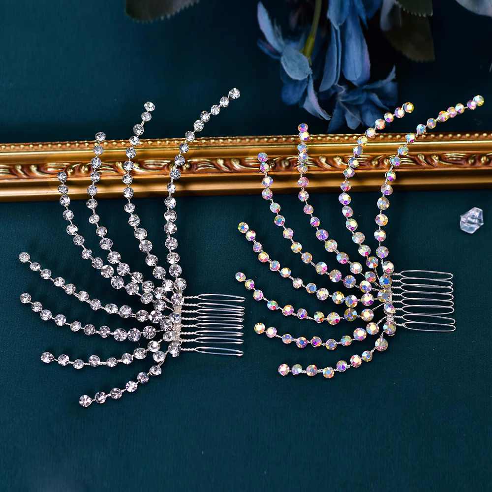 Women latin ballroom dance headdress stage performance bling hair comb Bride wedding braided hair accessories handmade - Moderndancedress.com